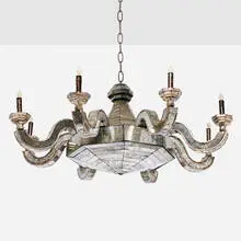 Serge Roche, Chandelier, c. 1950, antiqued mirrored glass, silver gilt wood
