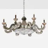 Serge Roche, Chandelier, c. 1950, antiqued mirrored glass, silver gilt wood