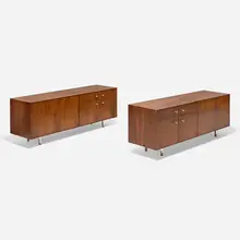 attribution Jules Wabbes, Cabinets, pair, c. 1970, rosewood, aluminum, stone inlay