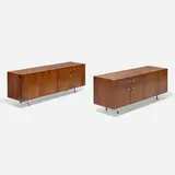 attribution Jules Wabbes, Cabinets, pair, c. 1970, rosewood, aluminum, stone inlay