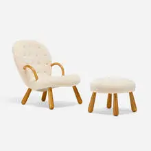 Arnold Madsen, Chair and ottoman, sheepskin, oak