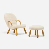 Arnold Madsen, Chair and ottoman, sheepskin, oak