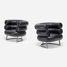 Eileen Gray, Bibendum lounge chairs, pair, leather, chrome-plated steel