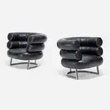 Eileen Gray, Bibendum lounge chairs, pair, leather, chrome-plated steel