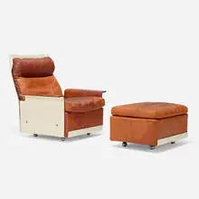 Dieter Rams, 620 lounge chair and ottoman, 1962, leather, lacquered fiberglass, aluminum, matte chrome-plated steel