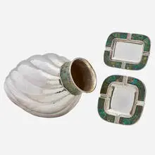 Emilia Castillo, Large Hammered Vase, Two Ashtrays