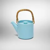 Stig Lindberg, Teapot from the Pastella series, 1953, glazed stoneware, rattan, metal
