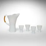 Jacob E. Bang, Pitcher and cups, set of four, 1957, opaline glass, cane