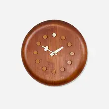 George Nelson & Associates, Stool Seat wall clock, model 7512, c. 1957, teak, lacquered teak, lacquered aluminum