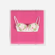 Makiko Azakami, Bra White on Pink, 2014, paper, foam core board, acrylic on wood panel