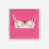 Makiko Azakami, Bra White on Pink, 2014, paper, foam core board, acrylic on wood panel