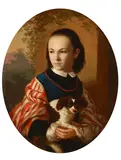 A young girl holding her dog by English School, oil on canvas, sold Nov 2018