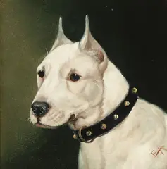 Edward Aistrop, A portrait of a Jack Russell terrier; A potrait of an English white terrier (a pair), both oil on board
