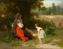 Karel Frans Philippeau, Midday repose under a shade tree, oil on panel