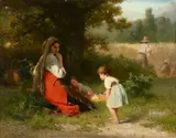 Karel Frans Philippeau, Midday repose under a shade tree, oil on panel
