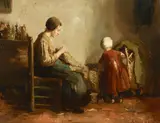 Bernard de Hoog, A quiet moment in the cottage, oil on canvas