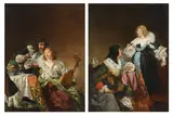 German School, Cavaliers courting young maidens (a pair), both oil on canvas