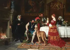 Karl Becker, Anton Fugger burning the debenture bonds of Charles V in 1535, oil on canvas