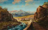 Travelers on a winding road by a rushing stream by Italian School, oil on canvas, offered Nov 2018