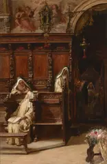 Francesco Bergamini, Evening vespers, oil on canvas laid down on board