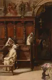 Francesco Bergamini, Evening vespers, oil on canvas laid down on board