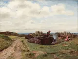 John Henderson, Preparing the days catch, oil on canvas