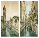 Eugenio Benvenuti, Venetian backwater (a pair), both watercolor on paper