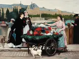 Continental School, The flower seller, oil on canvas