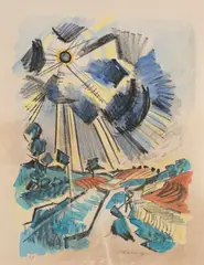 Max Pechstein, Strahlende Sonne, 1923, Lithografie auf Papier, aquarelliert