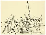 Ernst Wilhelm Nay, Ostseefischer, 1936, Rohr- und Tuschfeder in Schwarz auf Ingres-Bütten, umlaufend auf Papier montiert