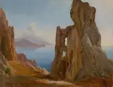 Deutsch, um 1830 & 40, Der Arco Naturale auf Capri, Öl auf Papier auf Pappe