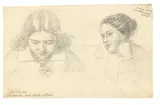 Ludwig Emil Grimm, Zwei Portraitskizzen von Grimms Töchterchen Friedrike, gen. Ideke, im Alter von 15 und 17 Jahren. [...]“. 1848 und 1850, Bleistift auf Bütten