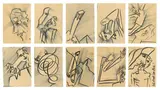 Bernhard Blume, Ich & Du, ew'ge Ruh, 1983, 28 Zeichnungen in 3 Rahmen. Jeweils Filzstift und Bleistift auf Papier