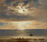 Abendstimmung am Meer by Andreas Achenbach, Öl auf Leinwand, auf Hartfaser und Karton aufgezogen, sold Nov 2017