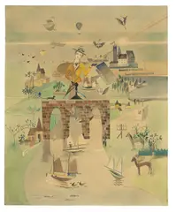 Marta Hegemann, Landschaft mit Brücke, 1927, Aquarell über Bleistift auf Velin