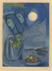 Saint-Jean-Cap-Ferrat by Marc Chagall, 1952, Farblithografie, ausgeführt von Charles Sorlier nach einer Gouache von 1949, auf Velin (Wasserzeichen: Marais), sold Jun 2017