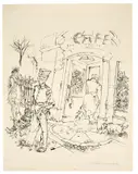 A dead Irishman speaks“ (zu Ben Hecht: 1001 Afternoons in New York) by George Grosz, 1941, Tuschfeder auf Papier, sold Jun 2015