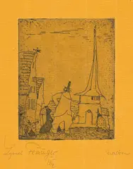 Masken by Lyonel Feininger, 1912, Radierung auf gelbem Bütten, sold Nov 2015