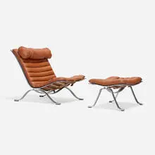 Arne Norell, Ari lounge chair and ottoman, 1966, leather, steel