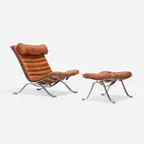 Arne Norell, Ari lounge chair and ottoman, 1966, leather, steel
