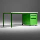 Desk with cabinet from the administrative offices at the Centre Georges Pompidou by Michel Cadestin and Georges Laurent, 1977, laminate, enameled steel, sold Mar 2026