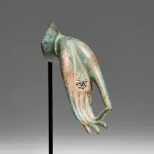 Southeast Asian, Vitarka Mudra hand of Buddha, patinated bronze