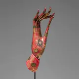Southeast Asian, Large Vitarka Mudra hand of Buddha, painted wood, beads