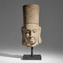 Cambodian, Head of Vishnu, carved stone