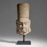 Cambodian, Head of Vishnu, carved stone