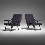 Ignazio Gardella, Digamma lounge chairs, pair, upholstery, enameled steel, brass