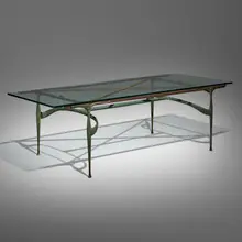 Dan Johnson, Gazelle dining table, model 338, c. 1956, cast bronze, steel, glass