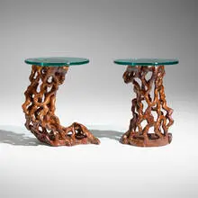 20th Century, Root wood occasional tables from the Lichtenstein Collection, pair, glass, root wood
