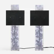 Scala Luxury, Cube on the Rock table lamps, pair, c. 2005, shagreen over brass, cracked resin