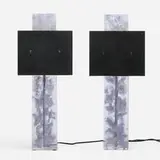Scala Luxury, Cube on the Rock table lamps, pair, c. 2005, shagreen over brass, cracked resin